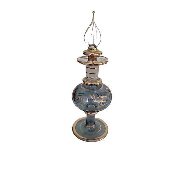 Royal Limited Blue Gold Trim Hand-Painted Crystal Perfume Bottle Made In Egypt - Picture 3 of 4